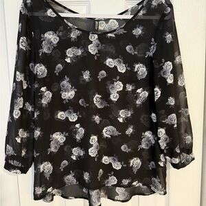 H&M Black Floral Relaxed Blouse